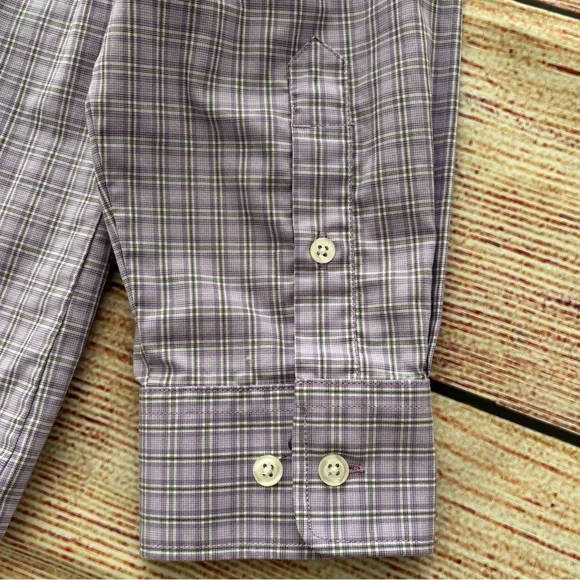Haggar • Men's Classic Fit Lavender Plaid Button Down Shirt - Wrinkle Resistant - Picture 10 of 12